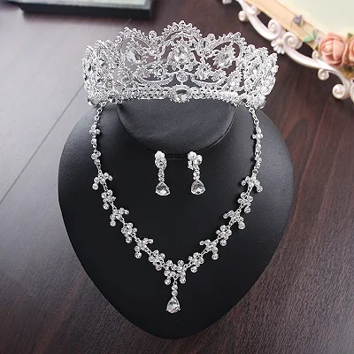 Bride Diaries New Design Crystal Pearl Bride 3pcs Set Necklace Earrings Tiara Bridal Wedding Jewelry Set Accessories (2)