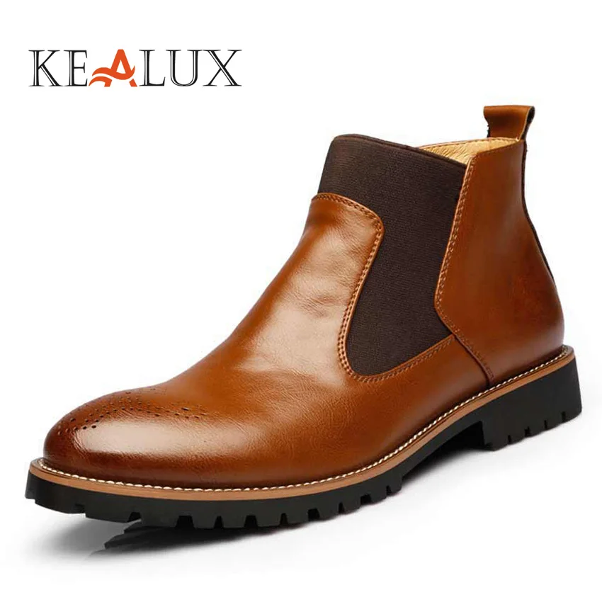 

Kealux New Spring/Autumn Fashion Men's Chelsea Boots Vintage British Style Ankle Boots Soft Leather Casual Brogue Shoes 38-46