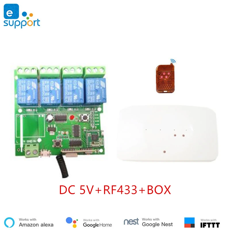 Смарт-переключатель Ewelink DC5V/DC 7 V-32 V/AC 90 V-250 V 4 канала блокировка/инчинг/самоблокирующийся wifi+ RF 4C для DIY умного дома - Комплект: DC 5V