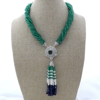 

N012903 19" 8 Strands Green Necklace Pearl Sodalite CZ Pendant