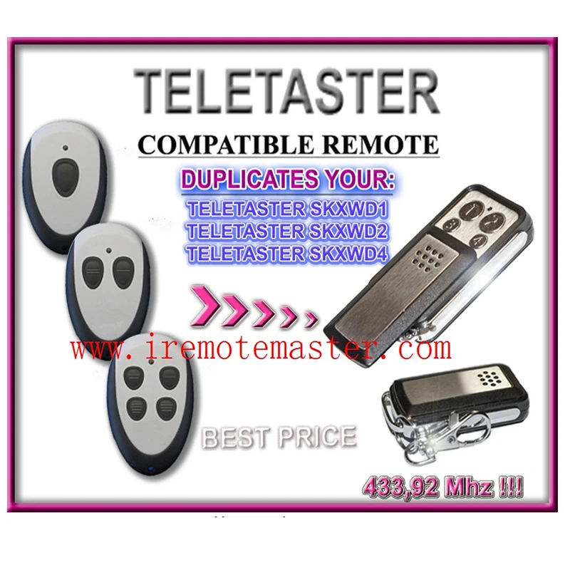 

For Teletaster SKXWD1, SKXWD2, SKXWD4 compatible garage door remote 433,92MHZ