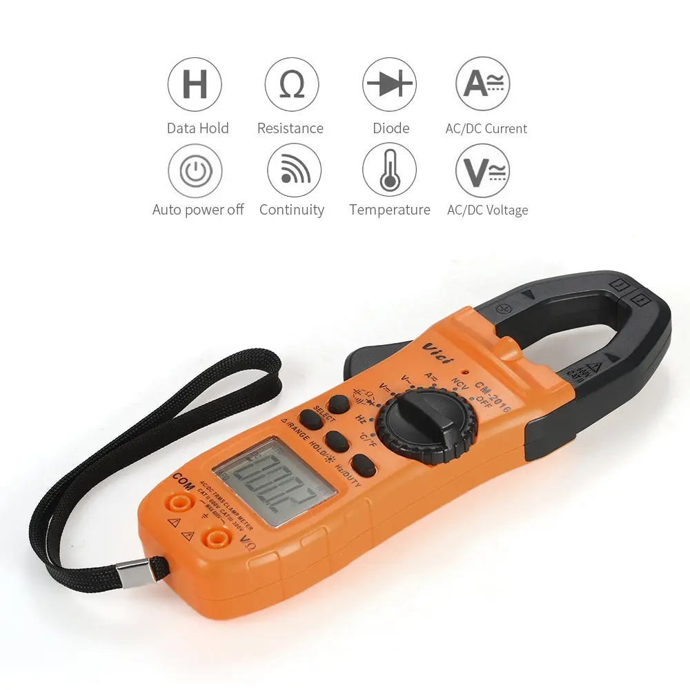 

Vici Digital Clamp Meter Multimeter AC/DC Voltage Current Clamp Capacitance Temperature Resistance Diode Tester Continuity Test