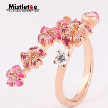 

Mistletoe 925 Sterling Silver Peach Blossom Flower Branch Ring, Mistletoe Rose European Jewelry