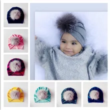 Новое поступление, детская чалма, шапки, весна-осень, детские вельветовые кепки, детская шапка с помпоном, меховая шапка, теплые шапки для девочек