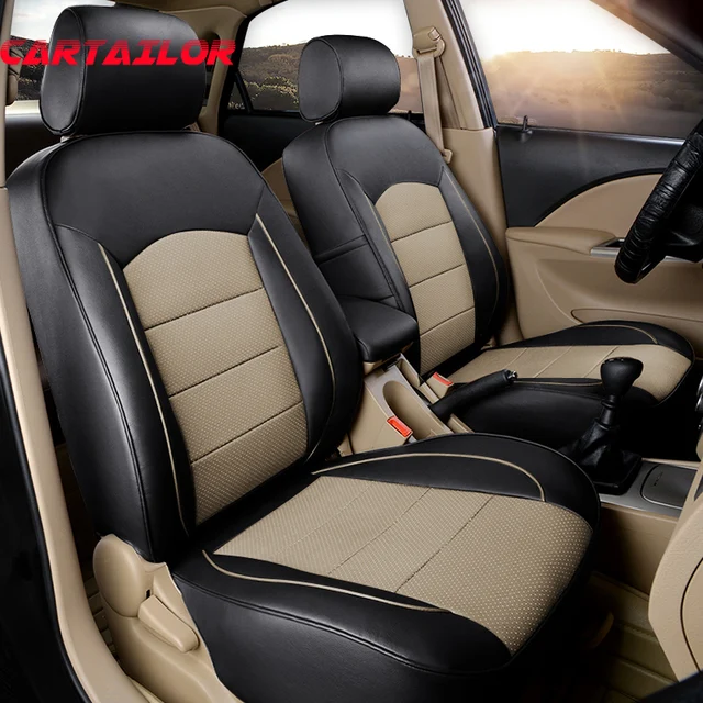 CARTAILOR Waterproof Front & Rear Row Cowhide Leather Car Seat Cover
