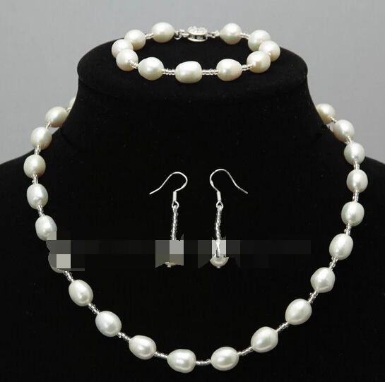 

ddh001129 sets AA9-10mm white pink akoya pearl Necklace/Bracelets/Earrings