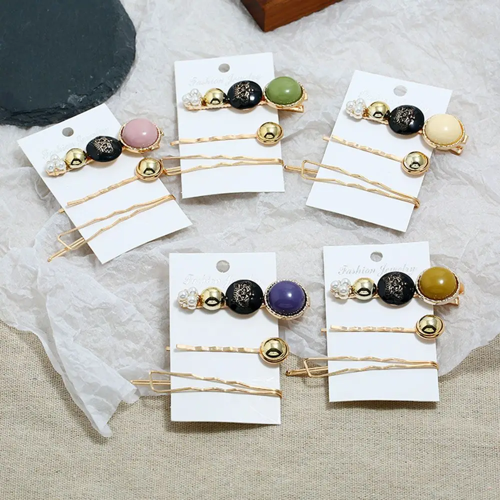 3 шт. Корея модные женские металлические шпильки имитация жемчуга красочные бусины заколки для волос Нерегулярные геометрические аксессуары для укладки волос