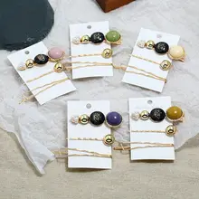 3 шт. Корея модные женские металлические шпильки имитация жемчуга красочные бусины заколки для волос Нерегулярные геометрические аксессуары для укладки волос