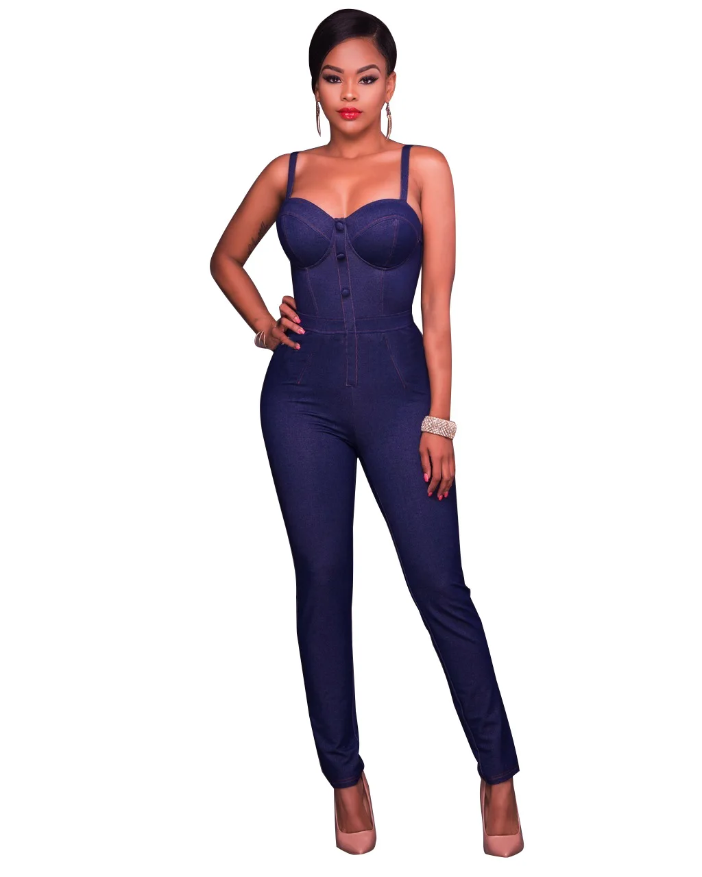 Spring Autumn Fashion Women Strapless Sexy Jumpsuit Casual Jeans Strap