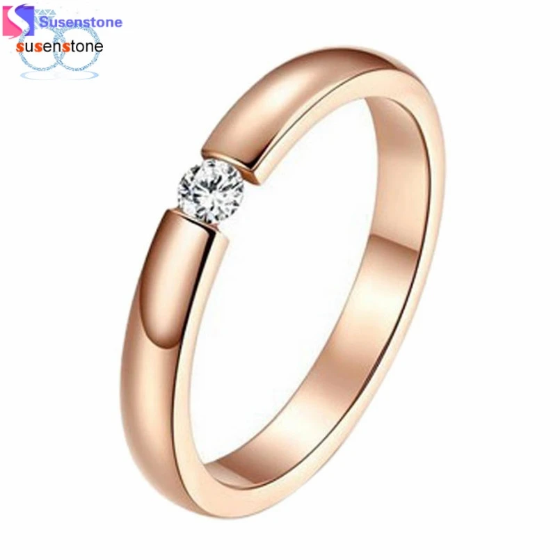 

SUSENSTONE Stylish Simplicity Single Rose Gold Surface Couple Rings #6-7