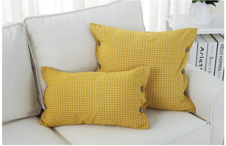 Наволочка в скандинавском стиле для домашнего декора, клетчатая желтая зеленая Подушка с пуговицей, наволочка для дивана, декоративные подушки, чехол, хлопковые подушки