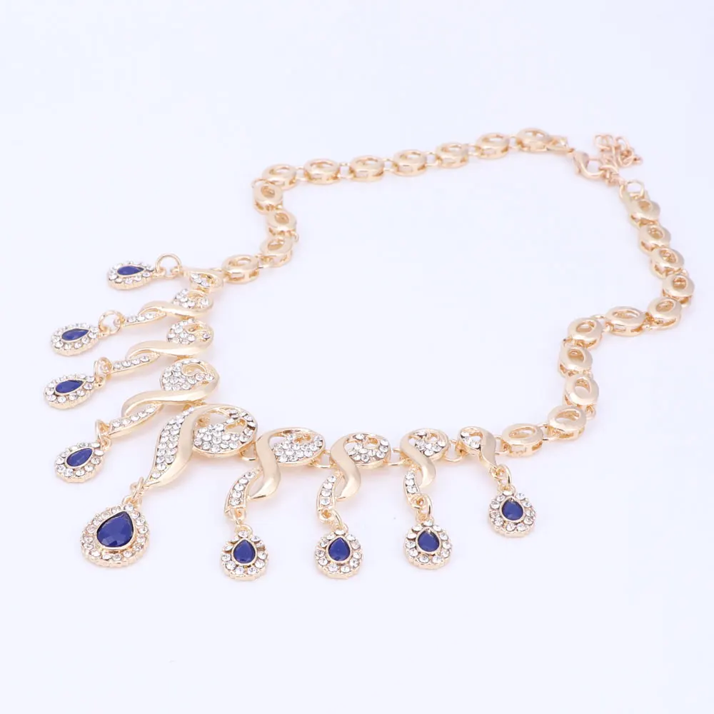 Золотой Цвет Кристалл Африканский Бисер Ювелирные наборы для женщин платье аксессуары свадебные ожерелье серьги браслет кольцо наборы