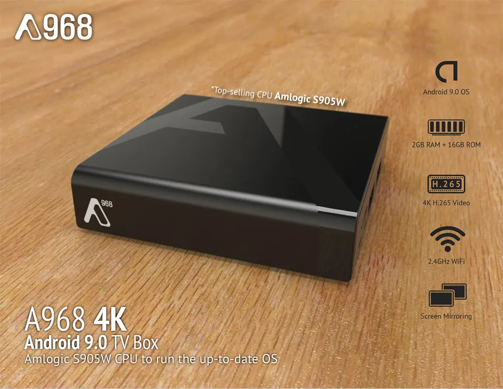 Android tv BOX A968 Android 9,0 Amlogic S905W медиаплеер 2 Гб 16 Гб четырехъядерный wifi 4 к H.265 видео HD DTS 100 м смарт-приставка