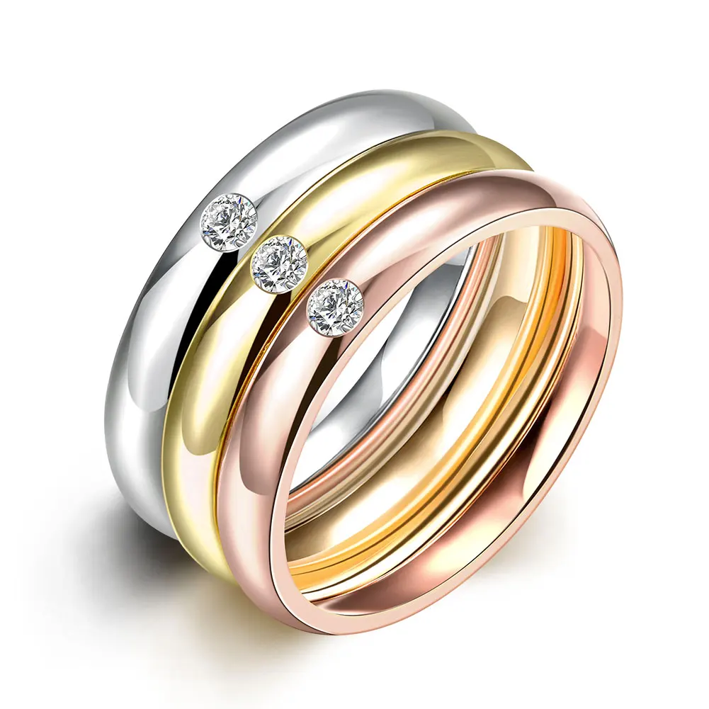 

Hot Sale Stainless Steel Ring Fashion Jewelry, Colorful Combination Smooth Round Titanium Stainless Steel CZ Ring for Women