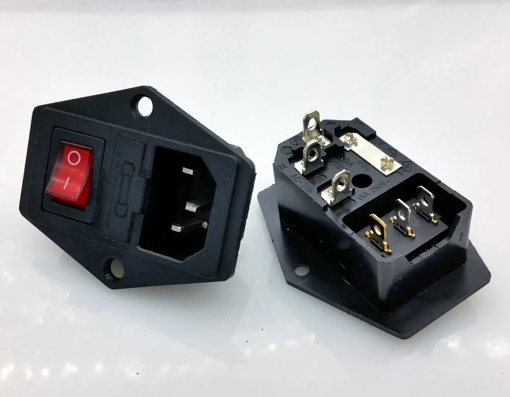 10A/250V 3pin AC power socket with Power Rocker Switch and Fuse shell