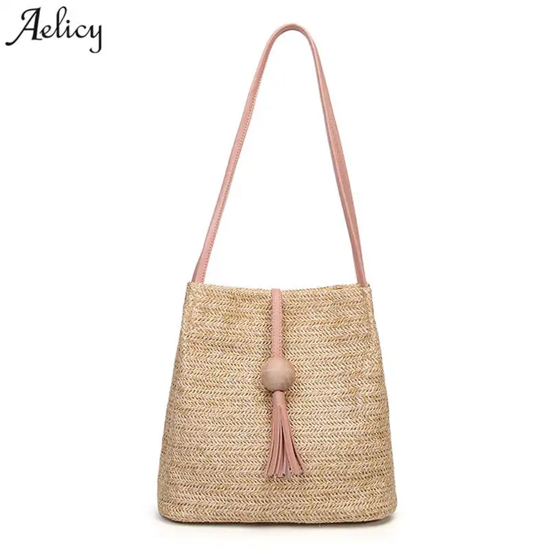Aelicy الصيف النساء دائمة نسج القش حقيبة شاطئية المؤنث المنسوجة دلو حقيبة العشب عارضة حمل حقائب الحياكة الروطان أكياس Aelicy الصيف النساء دائمة نسج القش حقيبة شاطئية المؤنث المنسوجة دلو حقيبة العشب عارضة حمل حقائب الحياكة الروطان أكياس