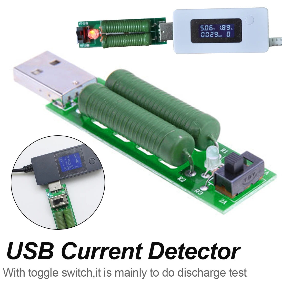 Мини USB резистор с Регулируемый переключатель 5 В 1A/2A емкость аккумулятора напряжение сопротивление разряда электронный тестер автомобильный