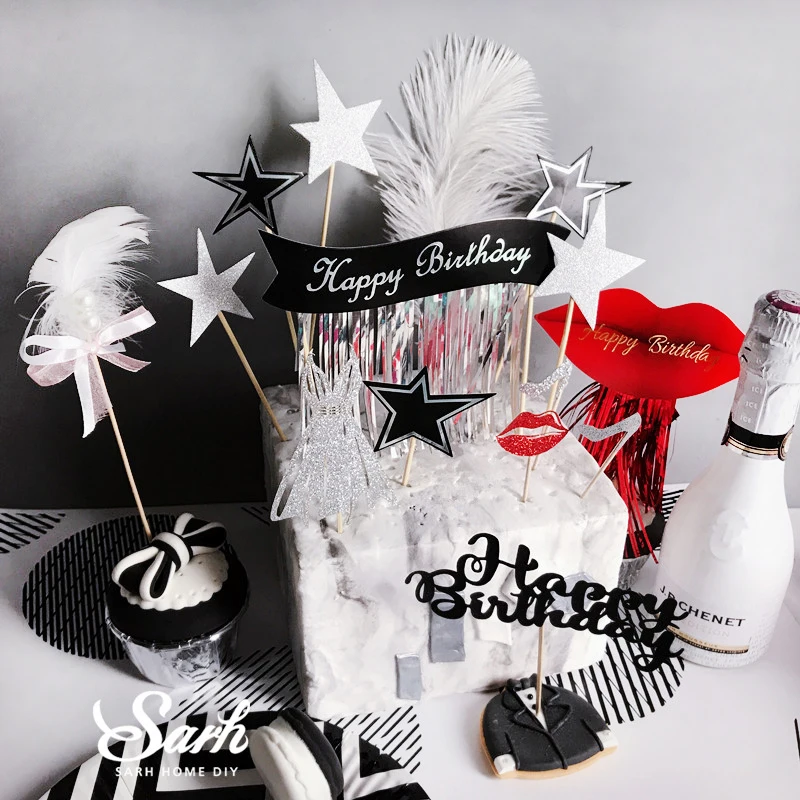 

New Glitter Dress High Heels Cake Toppers Happy Birthday Star Cakes Topper Decorations for 18 Girl Birthday Wedding Supplies
