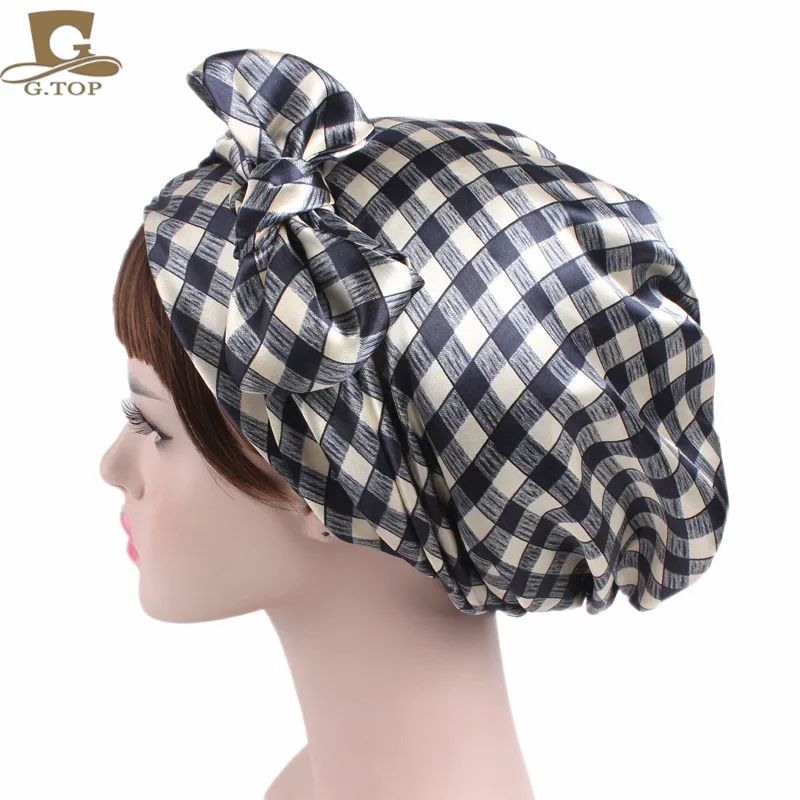 Атласный бантик головной платок Удобная шапочка для сна вьющиеся повязка на голову женский Шелковый платок на голову шапочка