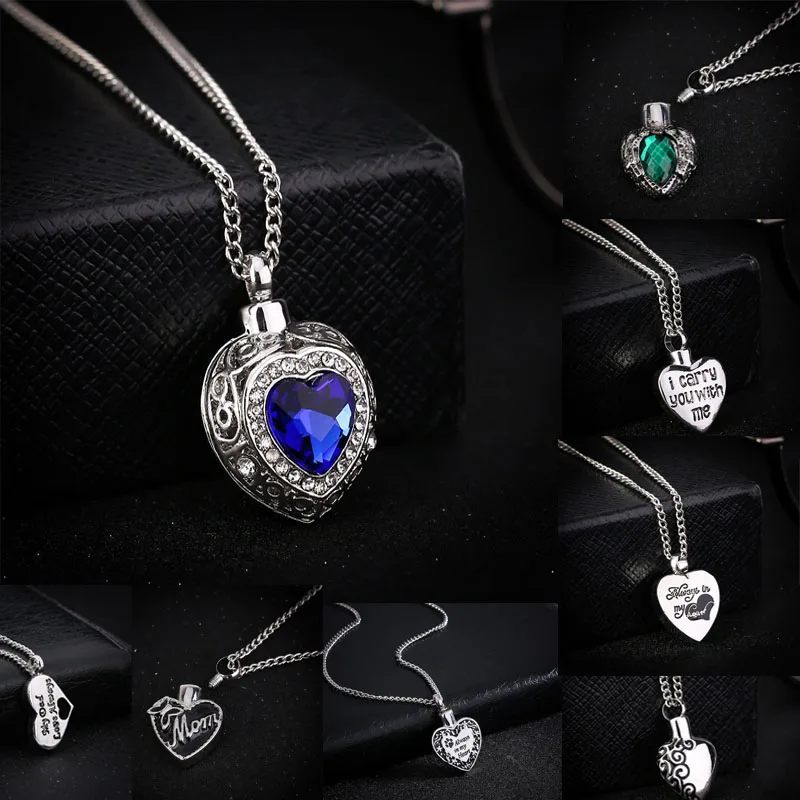 

13 Style Charms Heart Cremation Pendant Choker Necklaces Ash Holder Mini Keepsake Long Memorial Necklace Women Men Jewelry