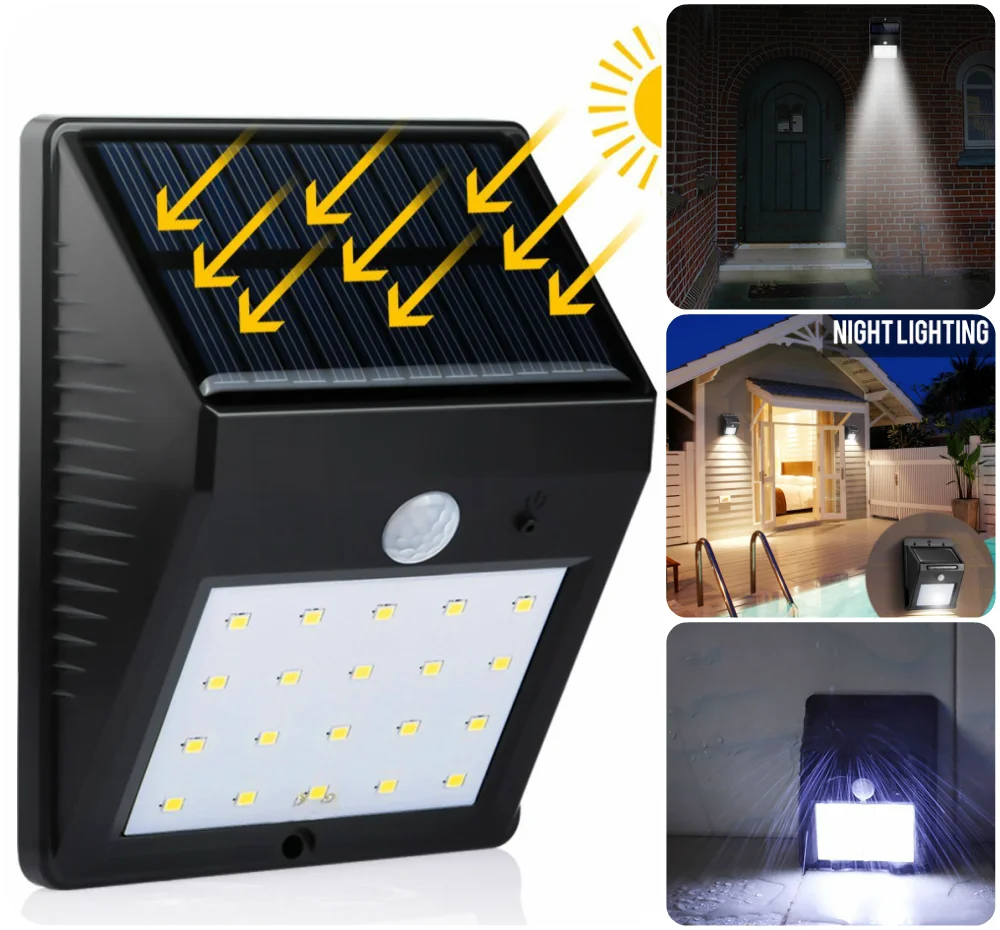Солнечный Мощность 20 LED Lmap пятно света движения Сенсор Открытый украшения сада