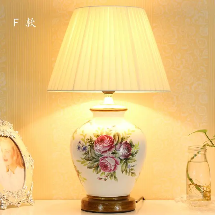 Высокое качество пасторальные китайские, сделанные вручную из керамики ткань Led E27 настольная лампа для спальни Кабинета гостиной фарфоровые светильники 1834 - Цвет абажура: Синий