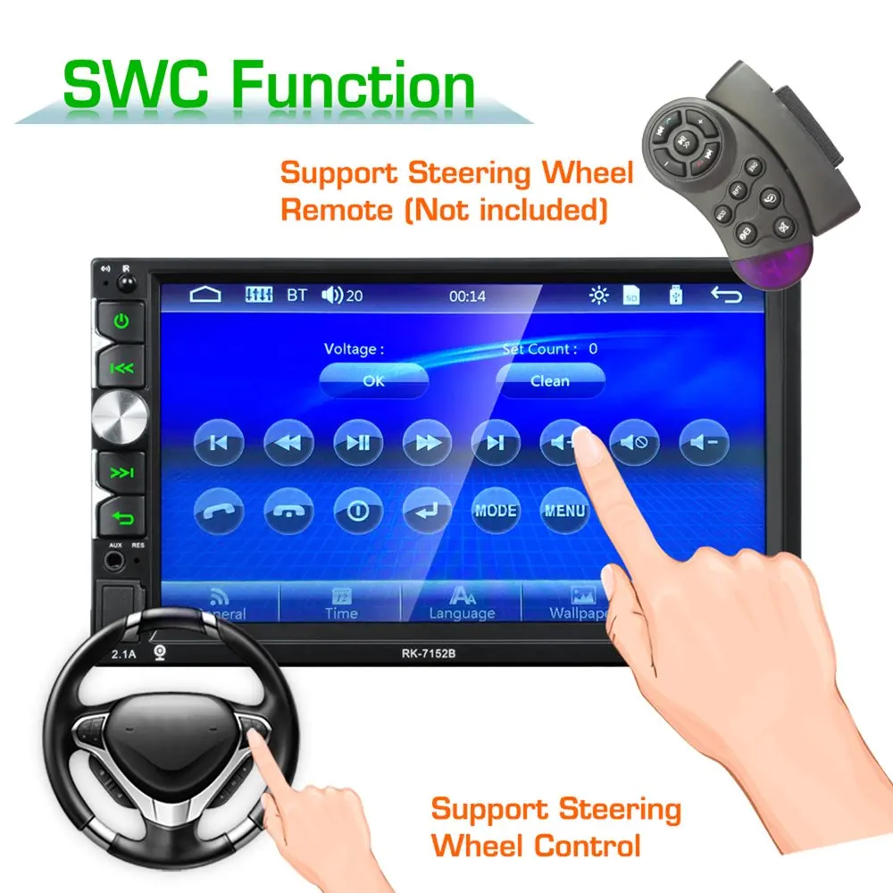 

7152 Full HD 1080P Bluetooth Free Hand Call Car MP5 Player 7 Inch Touch Screen Display with Camera Seven Color Backlight