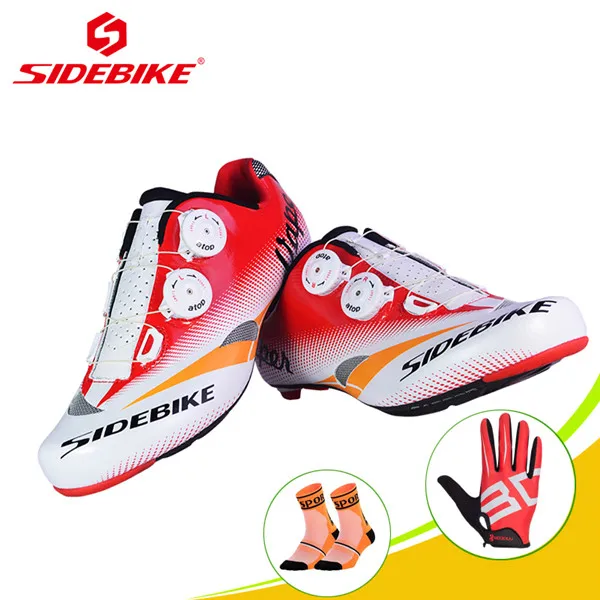 SIDEBIKE углеродная обувь для езды на велосипеде велосипед дорожный замок велосипедные кроссовки профессиональная спортивная дышащая обувь zapatos - Цвет: White and Red