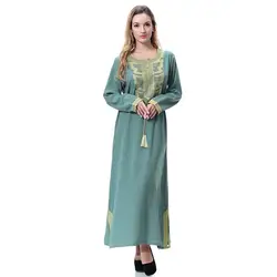 Мода плюс размер Исламская льняная одежда мусульмане арабы Ближний Восток Женская шнуровка нагрудник длинный халат платье L411A