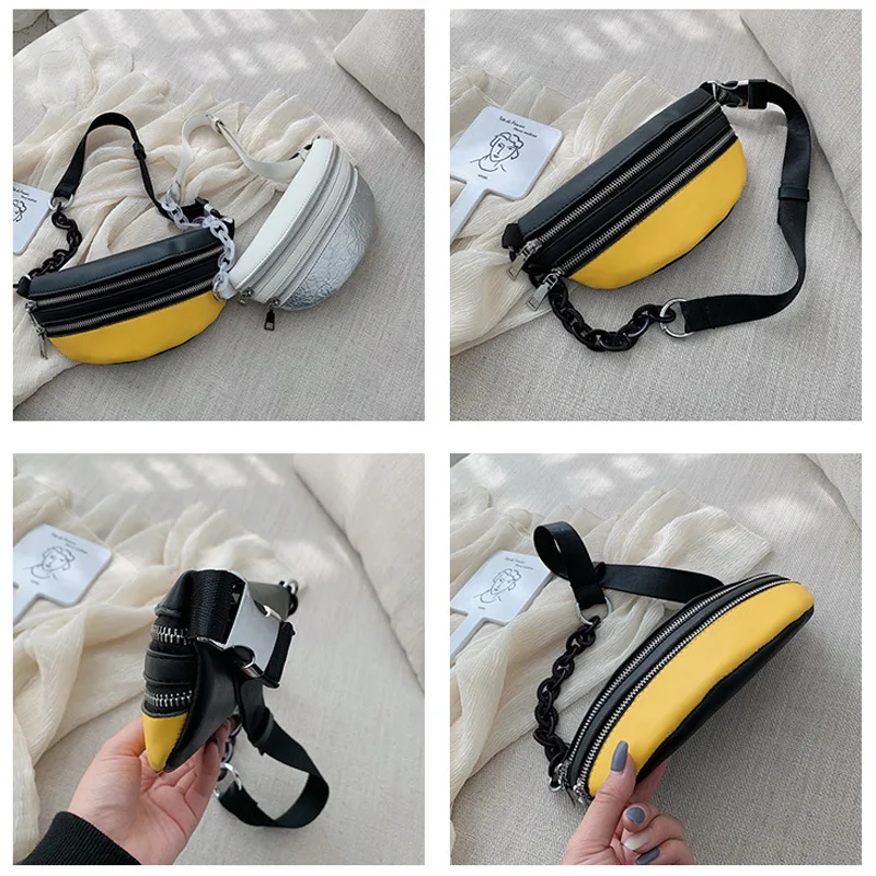 أزياء النساء بو الخصر أكياس السيدات سلسلة الصدر حقيبة 2019 جديد الصلبة الخصر حزمة Crossbody حقيبة هاندي فاني حزمة الموز حزمة