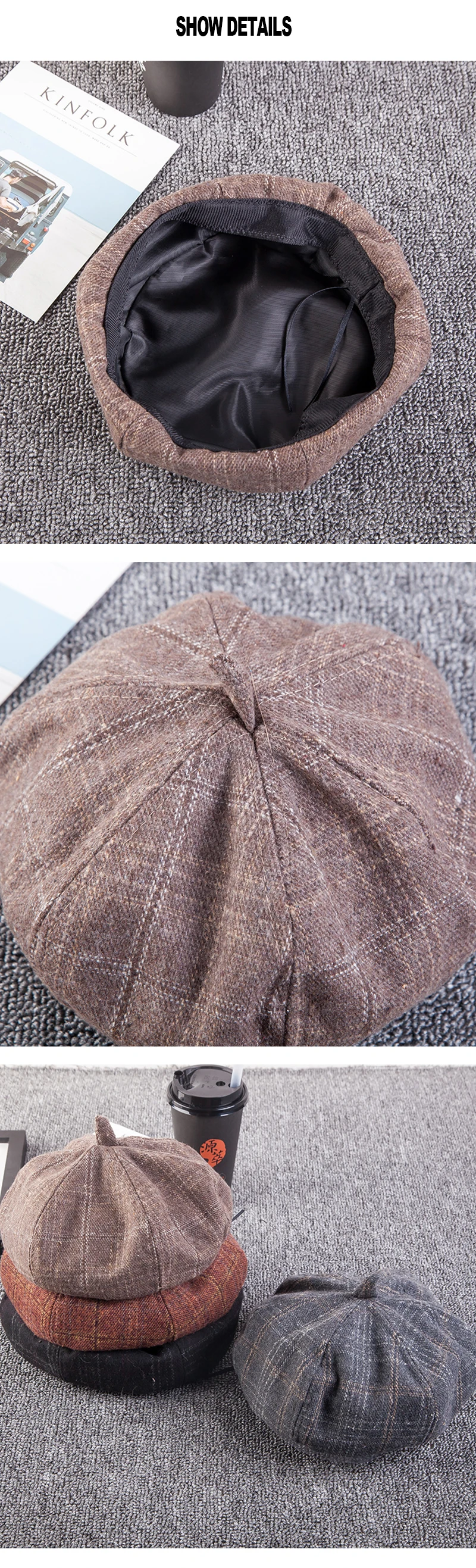 Художественная и художественная кепка газетчика Женская милая шляпа модная клетчатая кепка шапки-береты Ретро Восьмиугольные шляпы