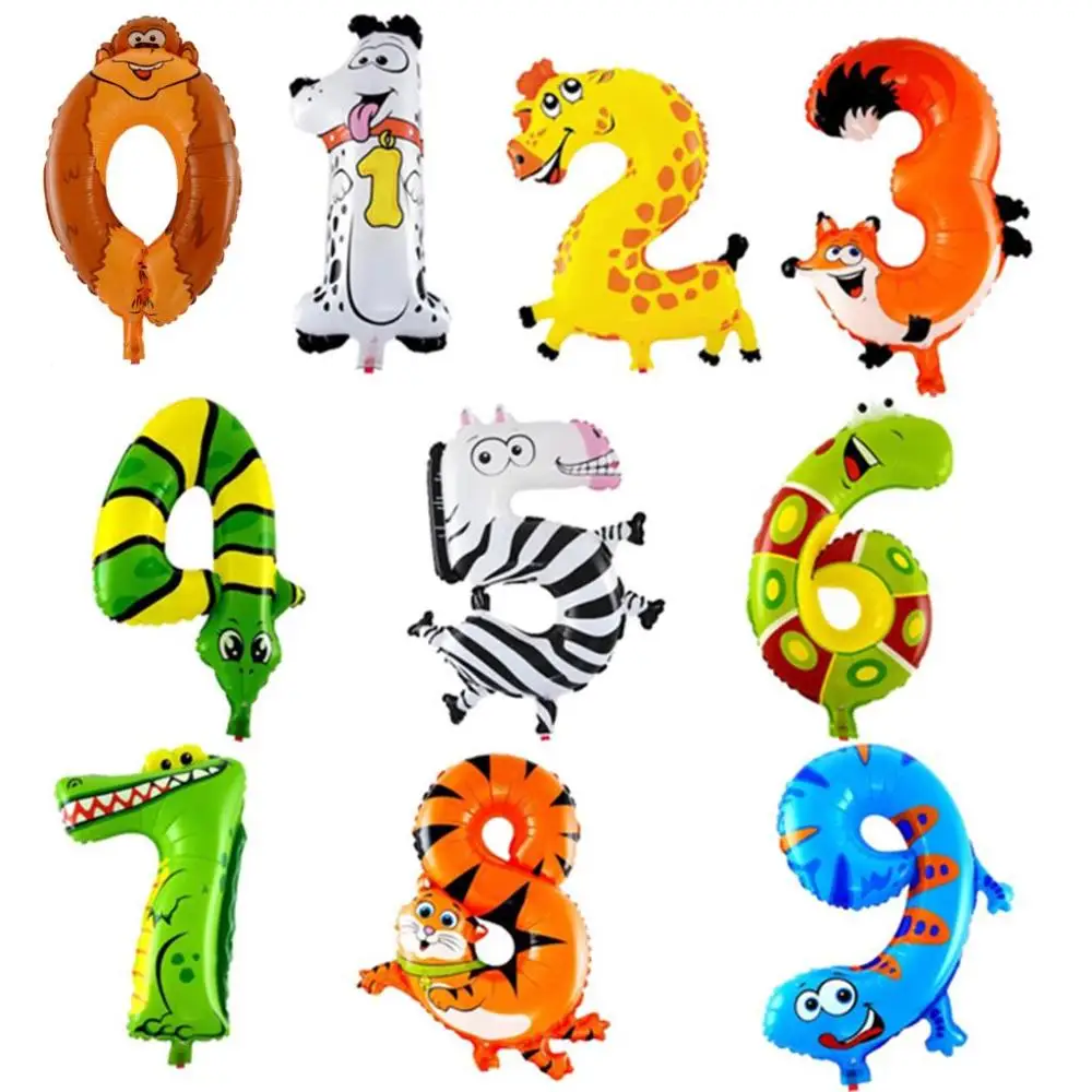 

1PC 16inch Cartoon Animal Number Balloons Dog Giraffe Snake Zebra Crocodile Foil Balloons Kids Birthday Party Decoration Ballons