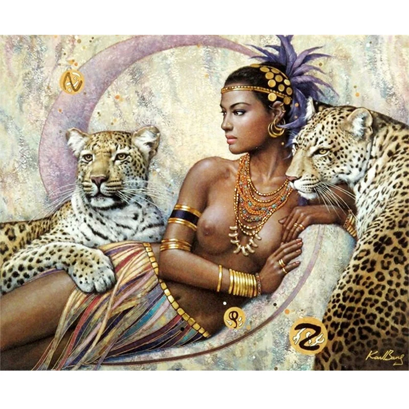 

5D DIY Leopard & Woman image Diamond Painting Resin cross stitch diamond embroidery FULL mosaic pattern home decor hand pasted