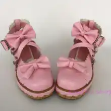 Милые розовые туфли в стиле «Лолита»; туфли с пряжкой и бантиком из губчатого торта; туфли на заказ; большие размеры; кружево ручной работы; an2002-8