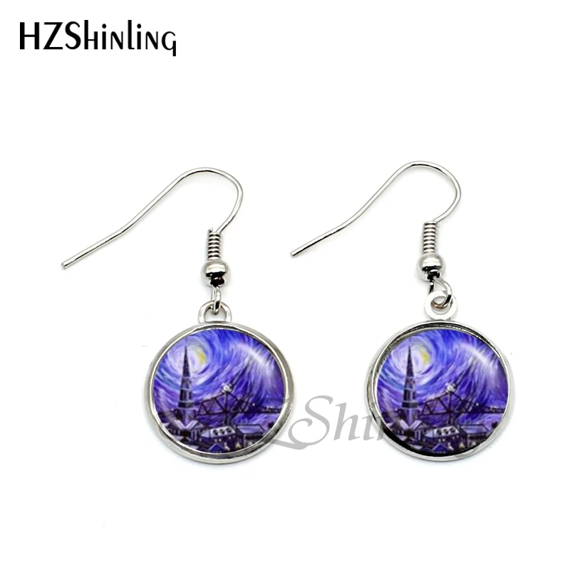 Фотообои с изображением звездной ночи|painting earrings|art earringsvan gogh earrings |