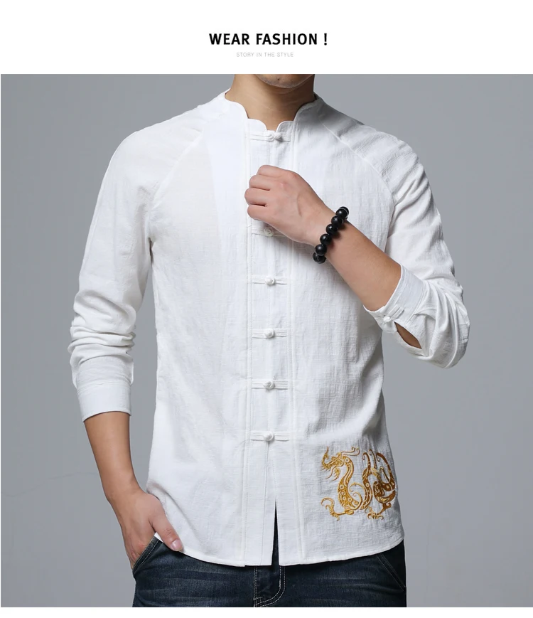 Китайский стиль с длинным рукавом мужская рубашка Азиатский размер мужские рубашки белый черный зеленый красный рубашка мужская вышивка