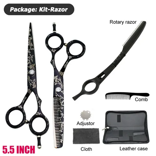 Univinlions накидка подарок 5,5 6," узор ножницы для волос парикмахер ciseaux coiffure филировочные ножницы японские ножницы Парикмахерская - Цвет: 5.5kit-razor