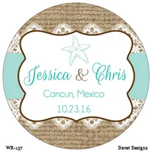 50 штук на заказ свадебные наклейки s этикетки морской оболочки пляж Классический круглый стикер, персонализированное имя и дата, этикетка или бирки