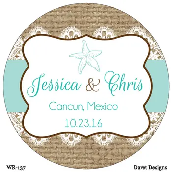 

50 pieces Custom Wedding Stickers Labels Sea Shell Beach Classic Round Sticker,Personalized Name and Date, Label or Tags