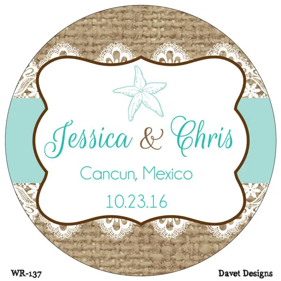 50 Pieces Custom Wedding Stickers Labels Sea Shell Beach Clic 50 Pieces Custom Wedding Stickers Labels Sea Shell Beach Clic Round Sticker Personalized Name And