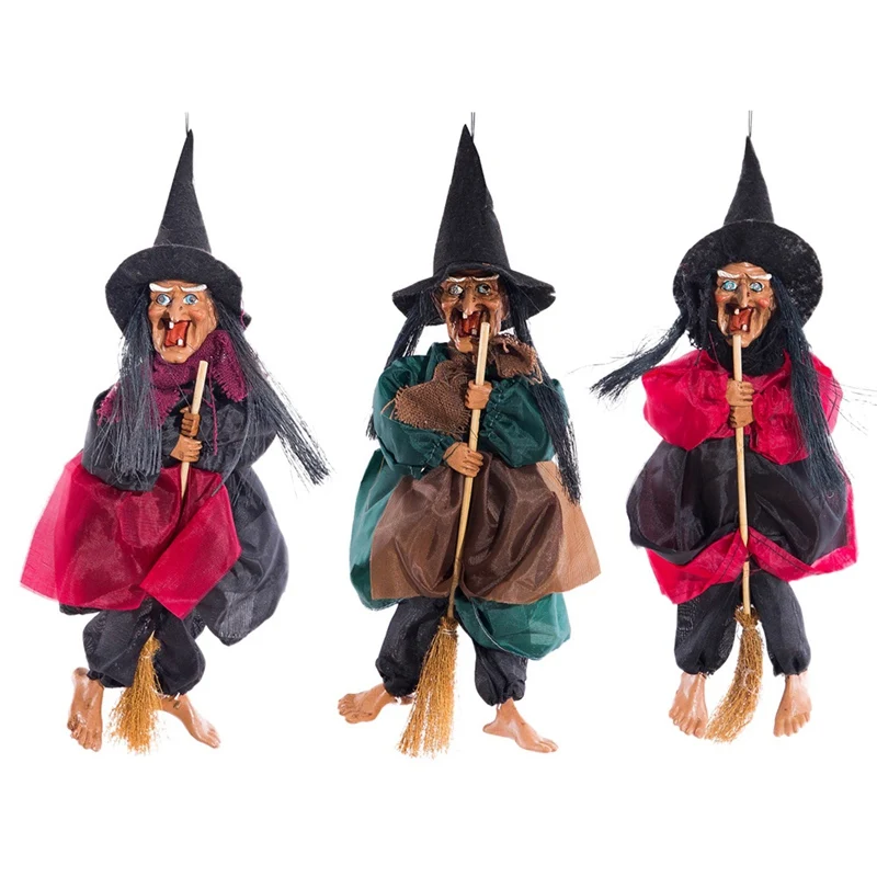 

Witch Hanging Decoration Halloween Props Large Voice Control Ride Broom Witch Hanging Decoration With Sound And Red Light