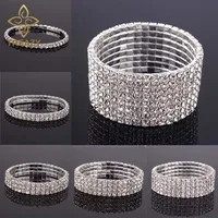 TREAZY 1-8 Rows Rhinestone Crystal Bracelet Bangle Elastic Bling Wristband Wedding Bridal Bridesmaid Bracelet Jewelry Gifts 1