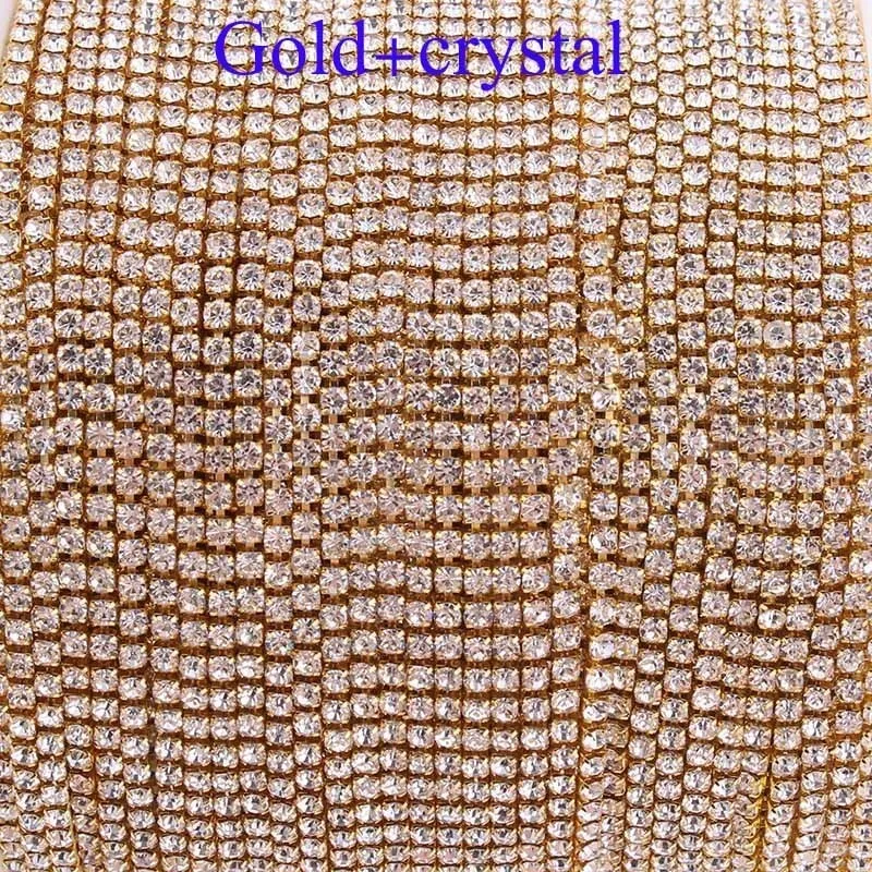MS1001 gold Taidian SS8 SS6Silver металлические стразы цепочка для чашки кристалл AB Стразы окантовка в рулонах 10 ярдов/партия - Цвет: MS1001 gold