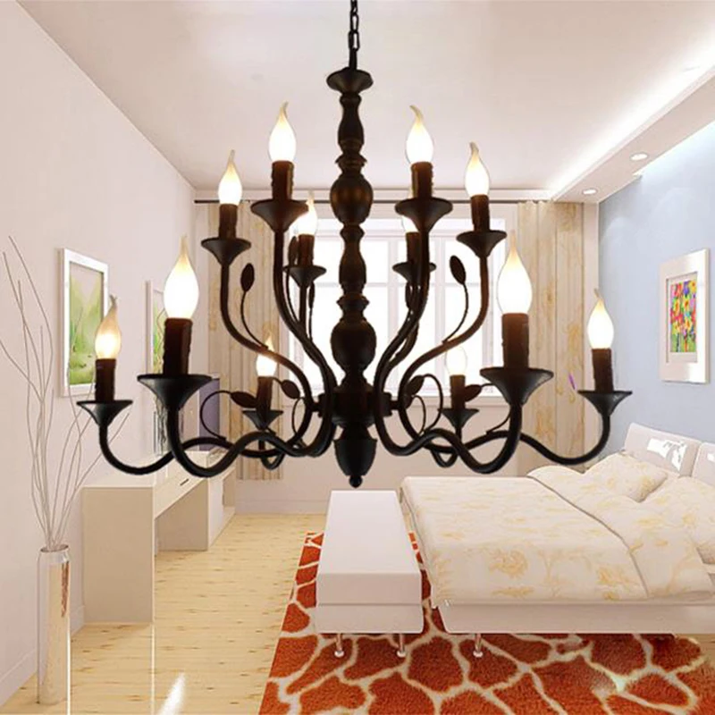 

American style vintage iron Chandelier lighting country style wrought drop lights industrial loft living room metel Chandeliers