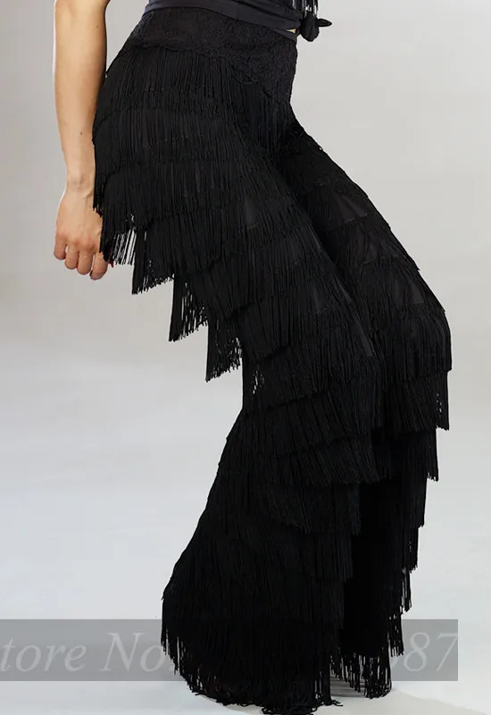 Adult's Fringed Latin Salsa Practice Dance Pants Performance Wear Dance