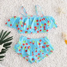 Купальный костюм для малышей, милый рисунок вишни, для маленьких девочек, Раздельный купальный костюм, плавки для девочек