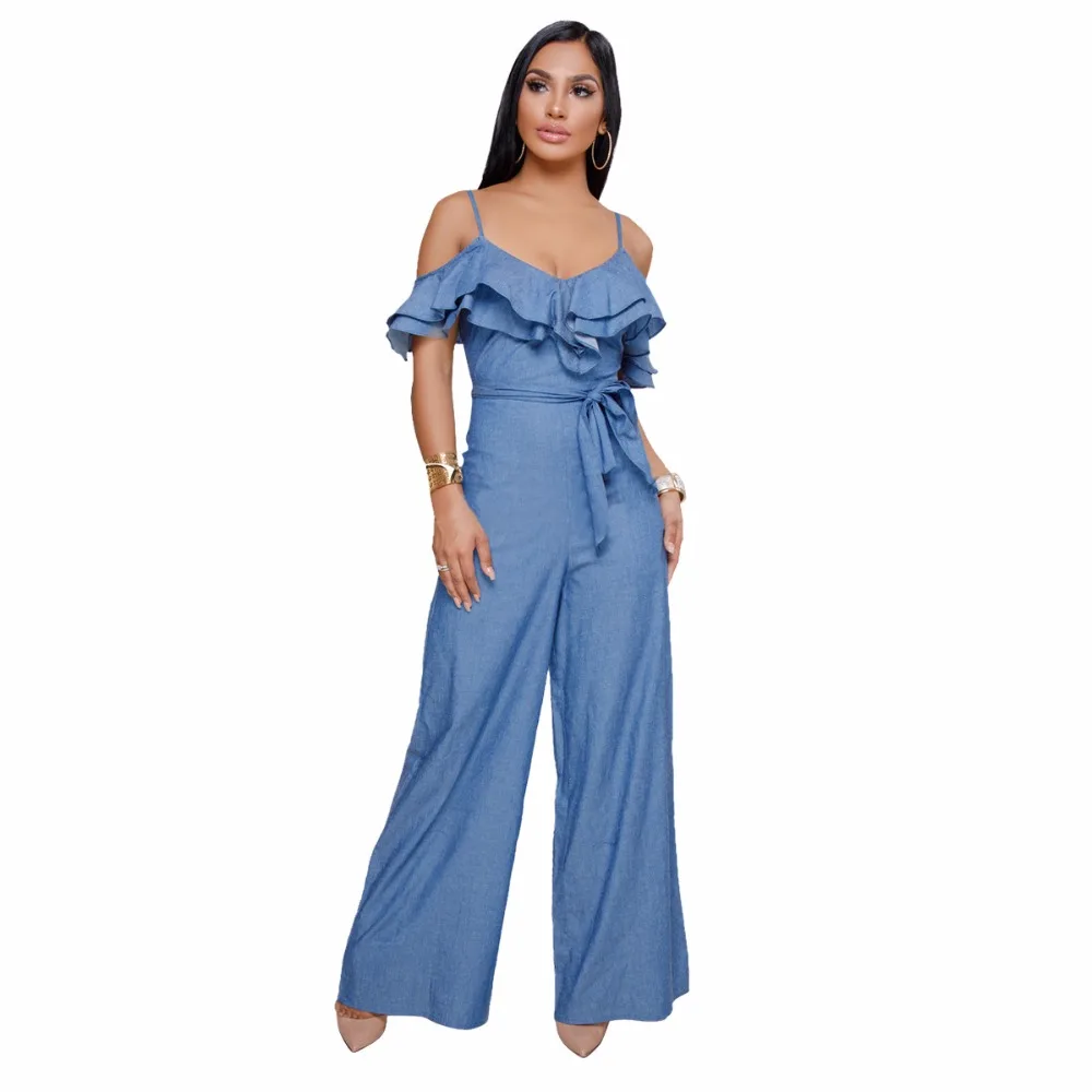 Overalls Wide Leg Ruffle Jumpsuits 2018 Summer Fashion Elegant Sexy