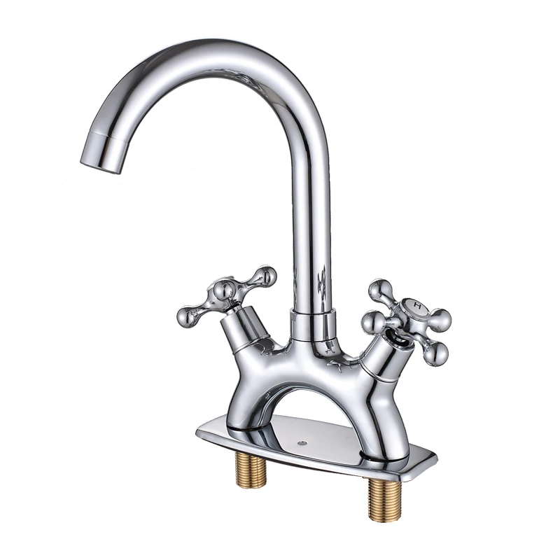 

Copper faucet hot and cold double double basin faucet three-hole swivel washbasin faucet LU41111