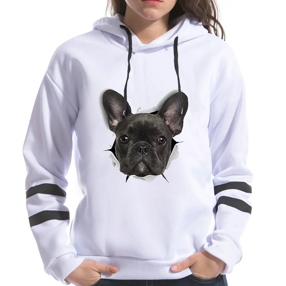 

2019 3D French Bulldog Print Female Sweatshirt Hooded Long Sleeve Harajuku Korean style Hoodies Women funny Tops