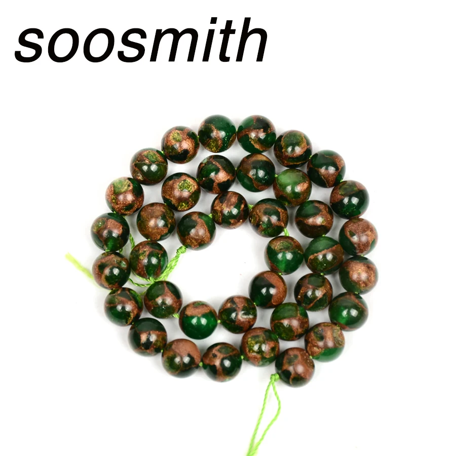 6MM 8MM 10MM 12MM Pick Size aerosmith Round Bead Green Mosaic Agates Natural Stone Beads Spacer For Jewelry Making | Украшения и